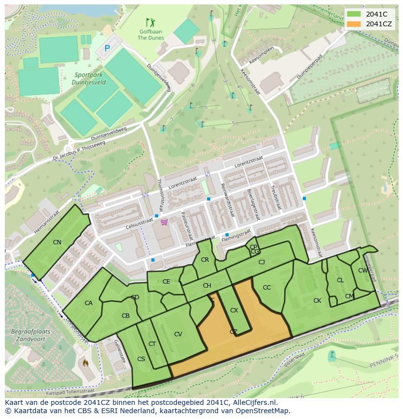 Afbeelding van het postcodegebied 2041 CZ op de kaart.