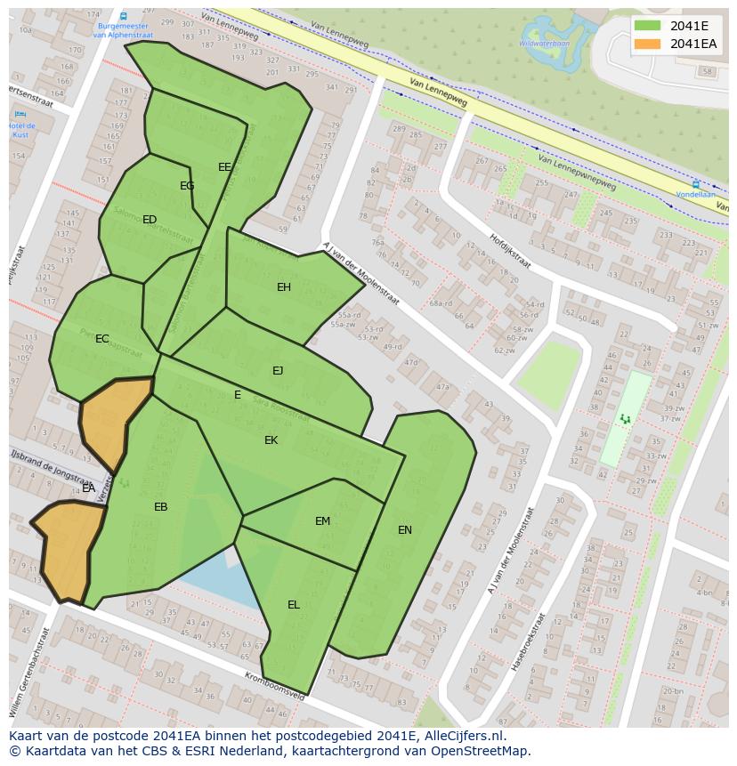 Afbeelding van het postcodegebied 2041 EA op de kaart.