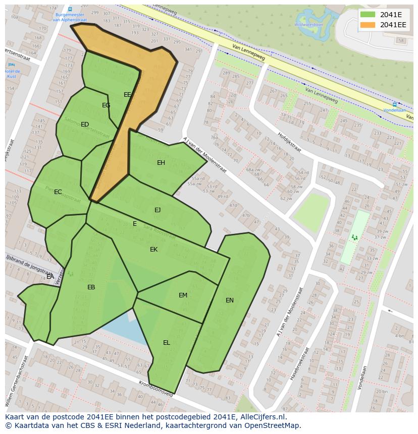 Afbeelding van het postcodegebied 2041 EE op de kaart.