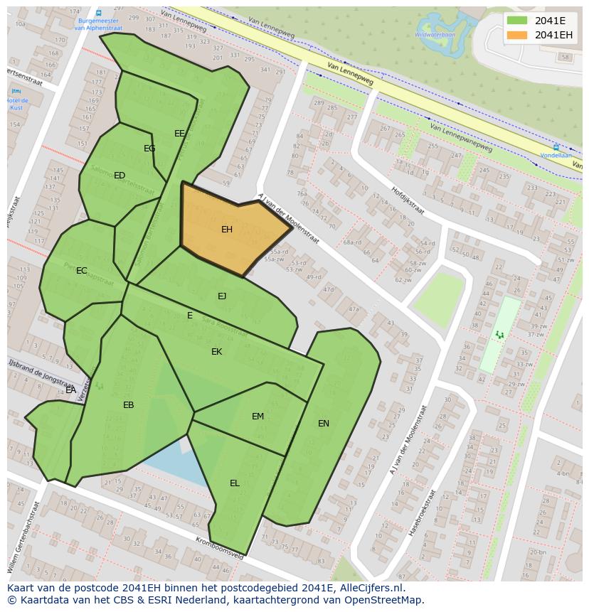 Afbeelding van het postcodegebied 2041 EH op de kaart.