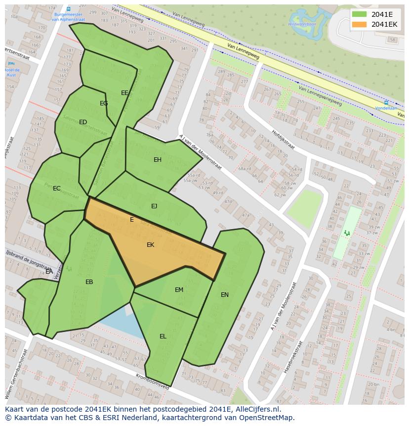 Afbeelding van het postcodegebied 2041 EK op de kaart.