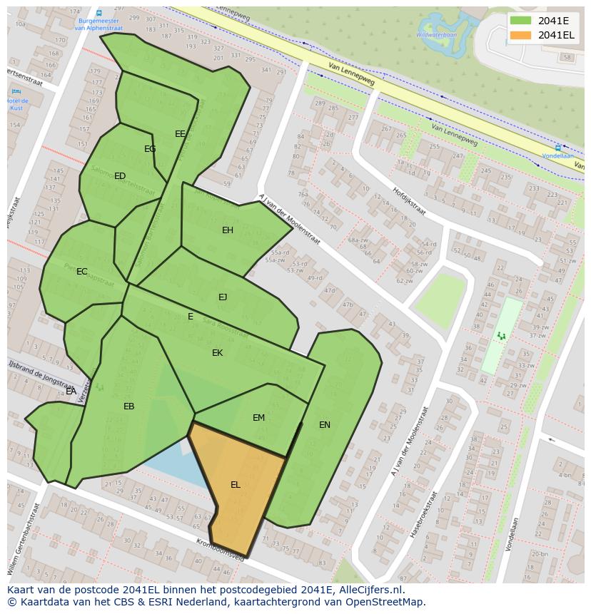 Afbeelding van het postcodegebied 2041 EL op de kaart.