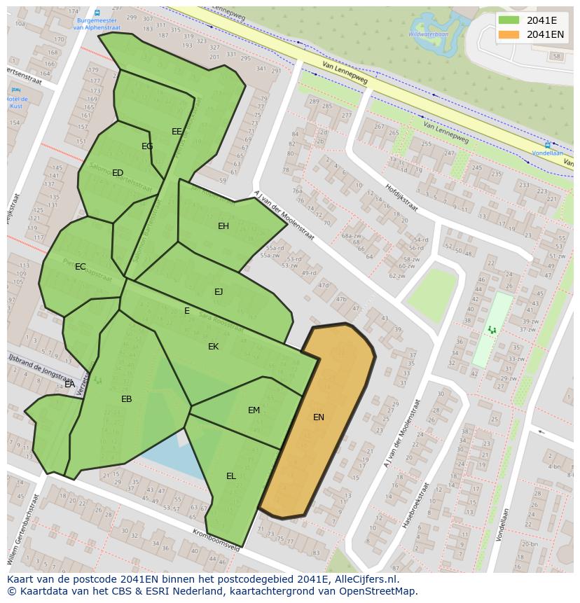 Afbeelding van het postcodegebied 2041 EN op de kaart.