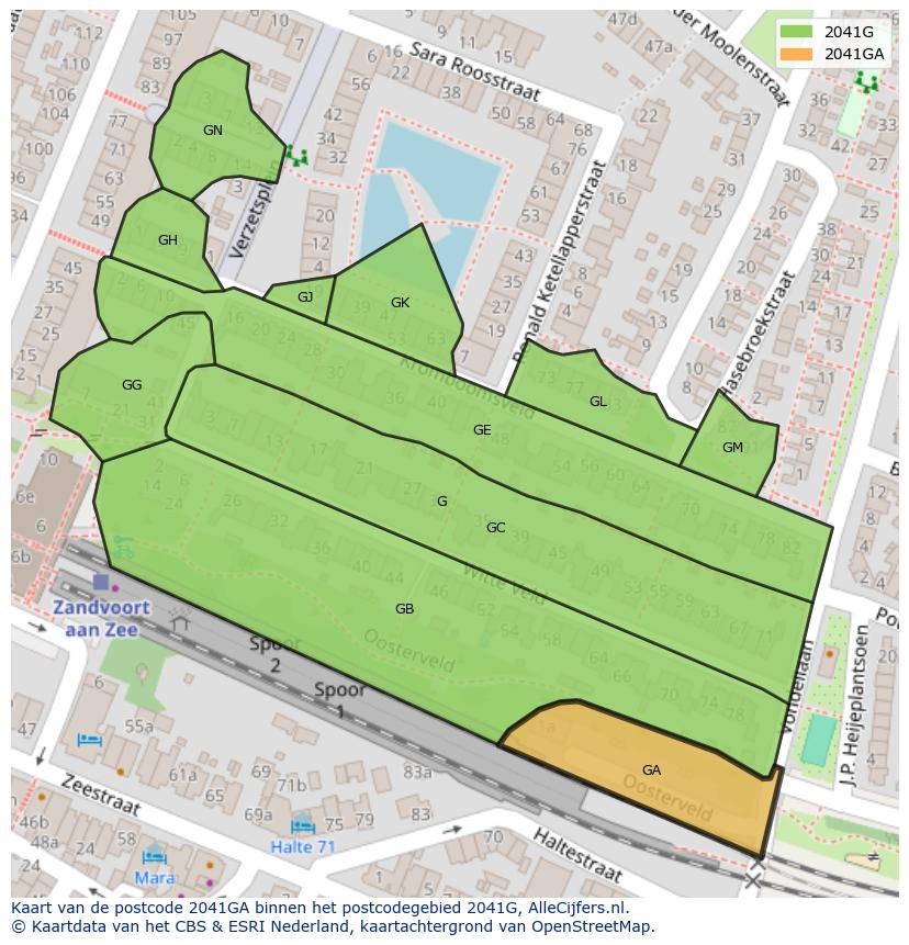 Afbeelding van het postcodegebied 2041 GA op de kaart.