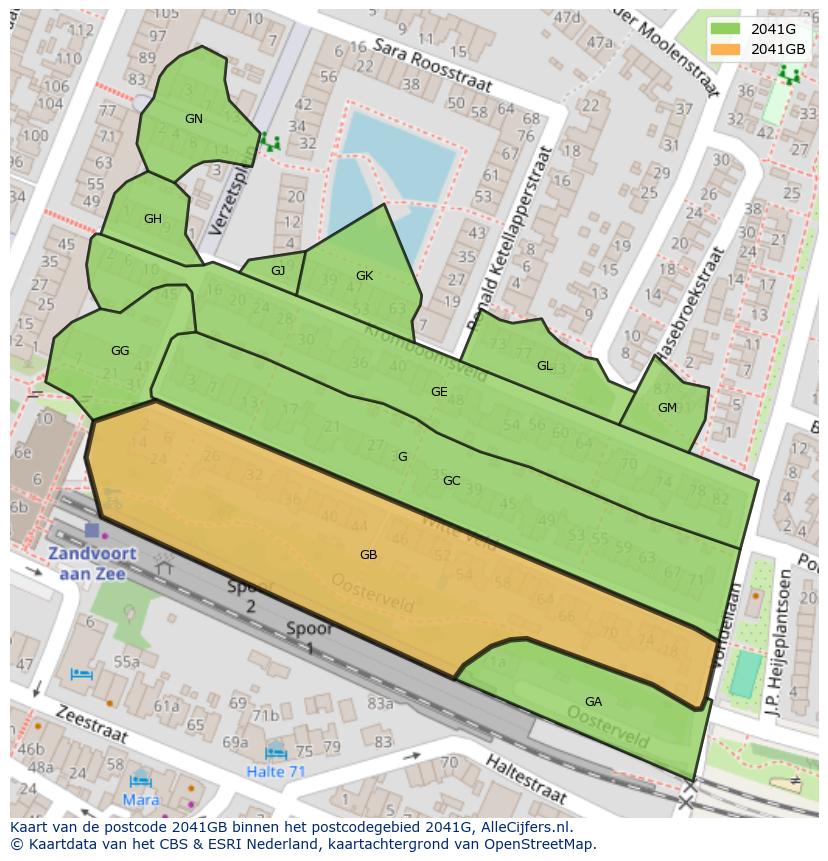 Afbeelding van het postcodegebied 2041 GB op de kaart.