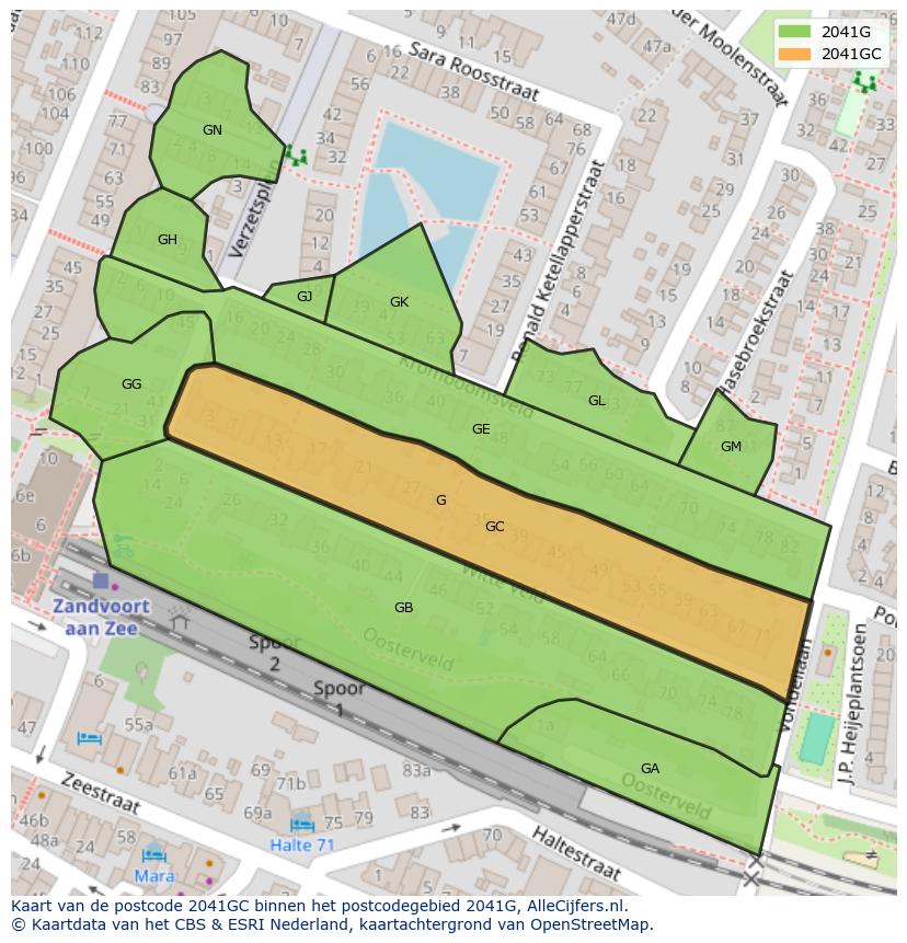 Afbeelding van het postcodegebied 2041 GC op de kaart.