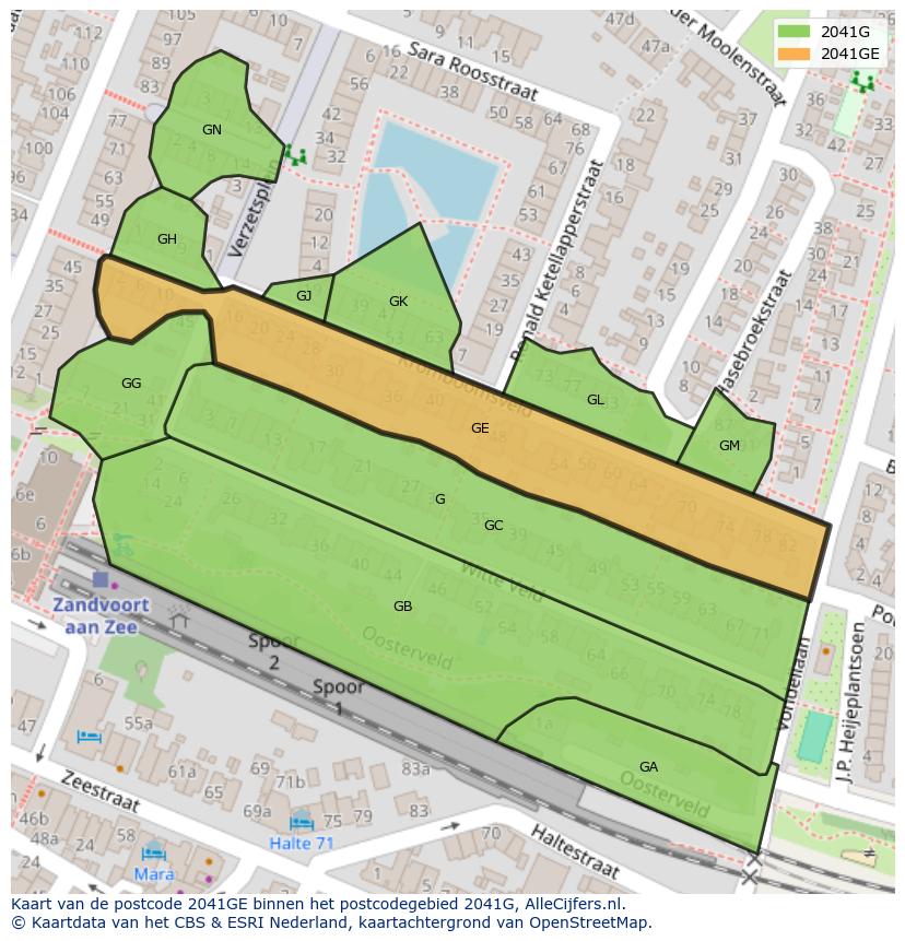 Afbeelding van het postcodegebied 2041 GE op de kaart.