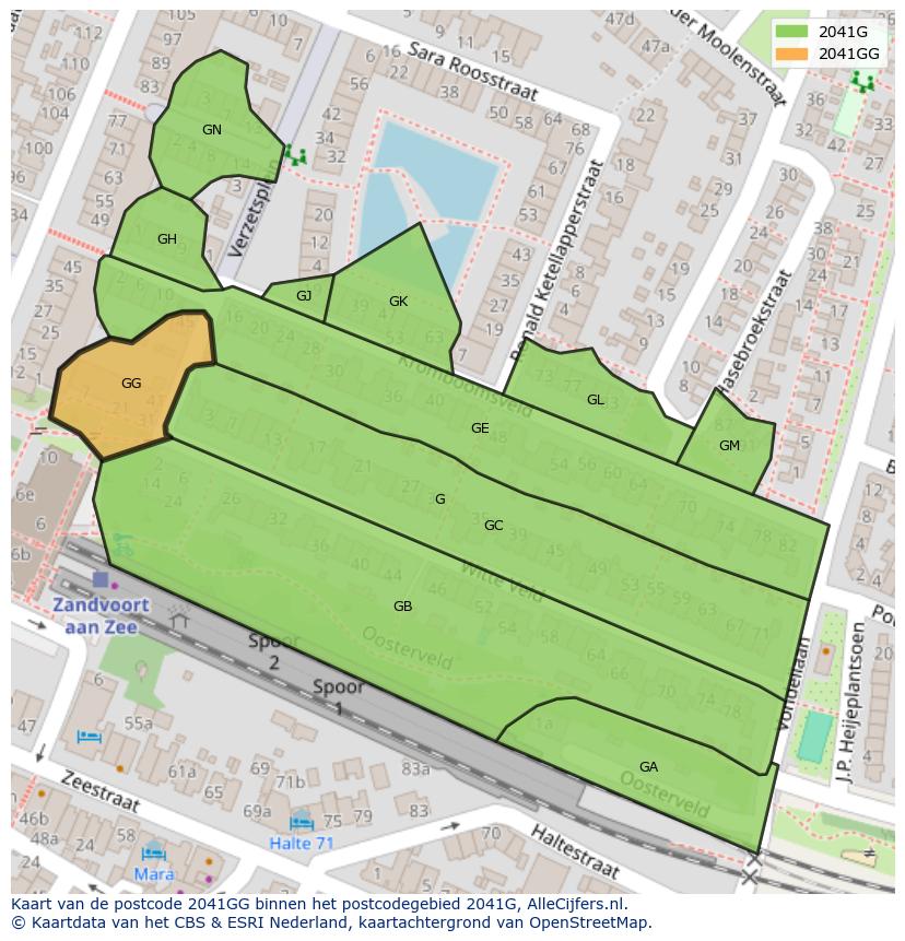 Afbeelding van het postcodegebied 2041 GG op de kaart.