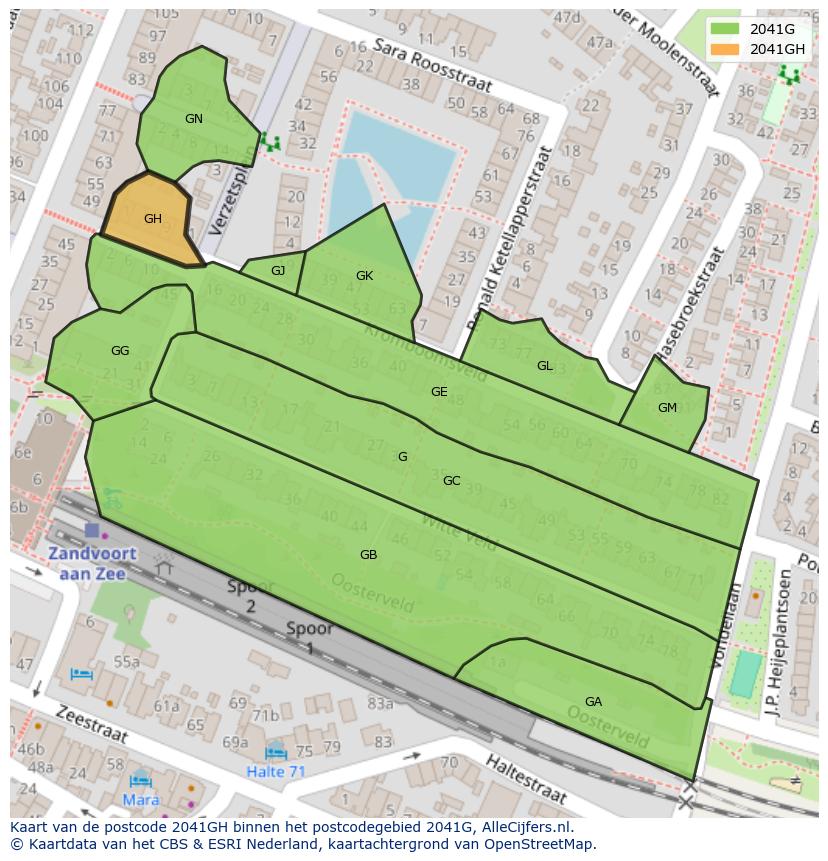 Afbeelding van het postcodegebied 2041 GH op de kaart.