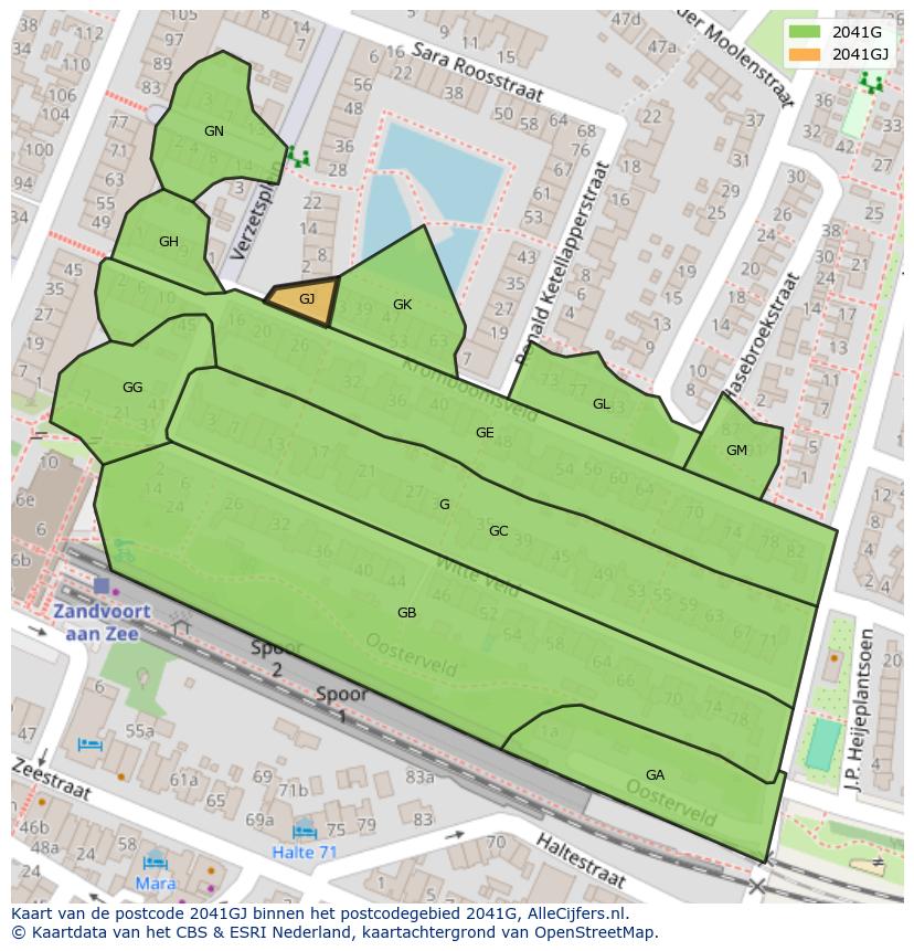 Afbeelding van het postcodegebied 2041 GJ op de kaart.