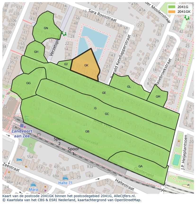 Afbeelding van het postcodegebied 2041 GK op de kaart.