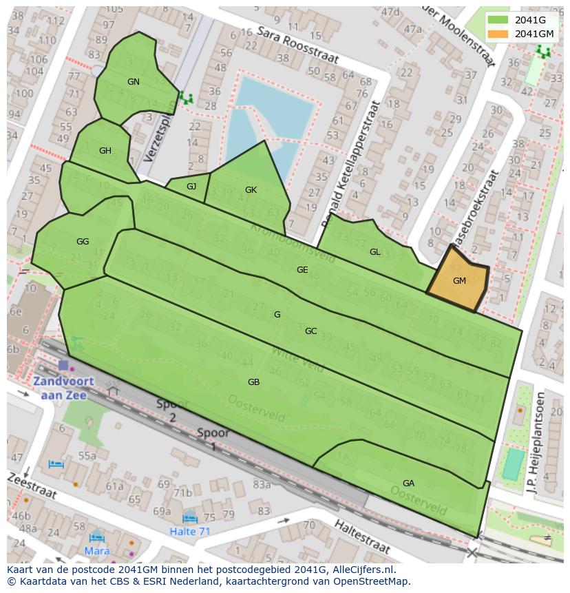 Afbeelding van het postcodegebied 2041 GM op de kaart.