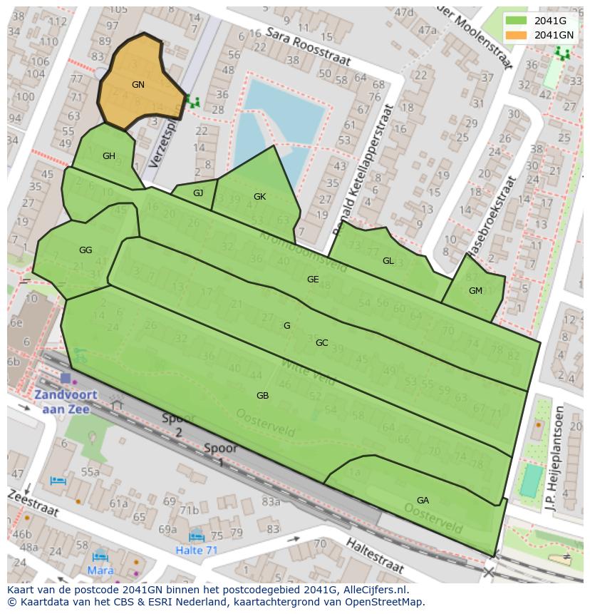 Afbeelding van het postcodegebied 2041 GN op de kaart.