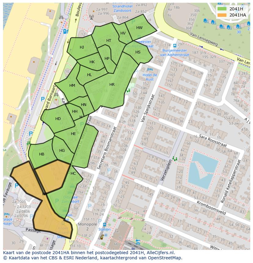 Afbeelding van het postcodegebied 2041 HA op de kaart.