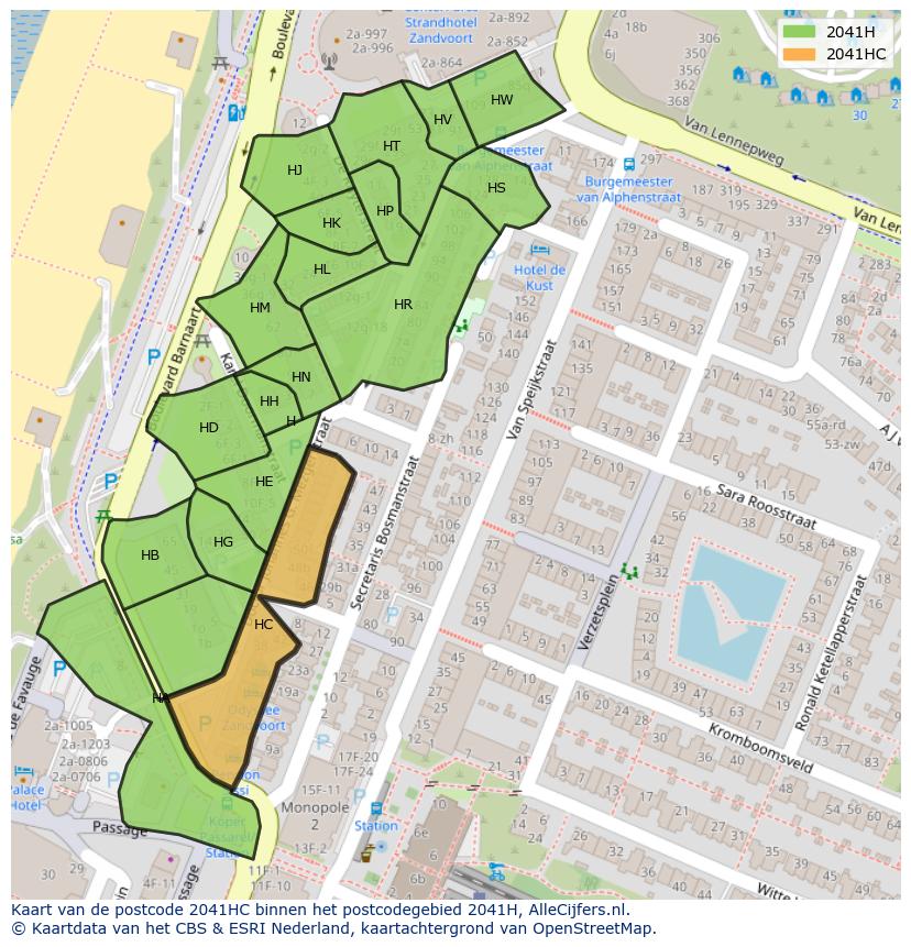 Afbeelding van het postcodegebied 2041 HC op de kaart.