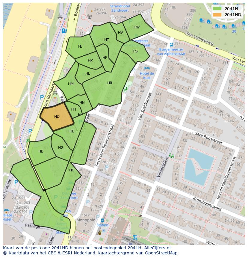 Afbeelding van het postcodegebied 2041 HD op de kaart.