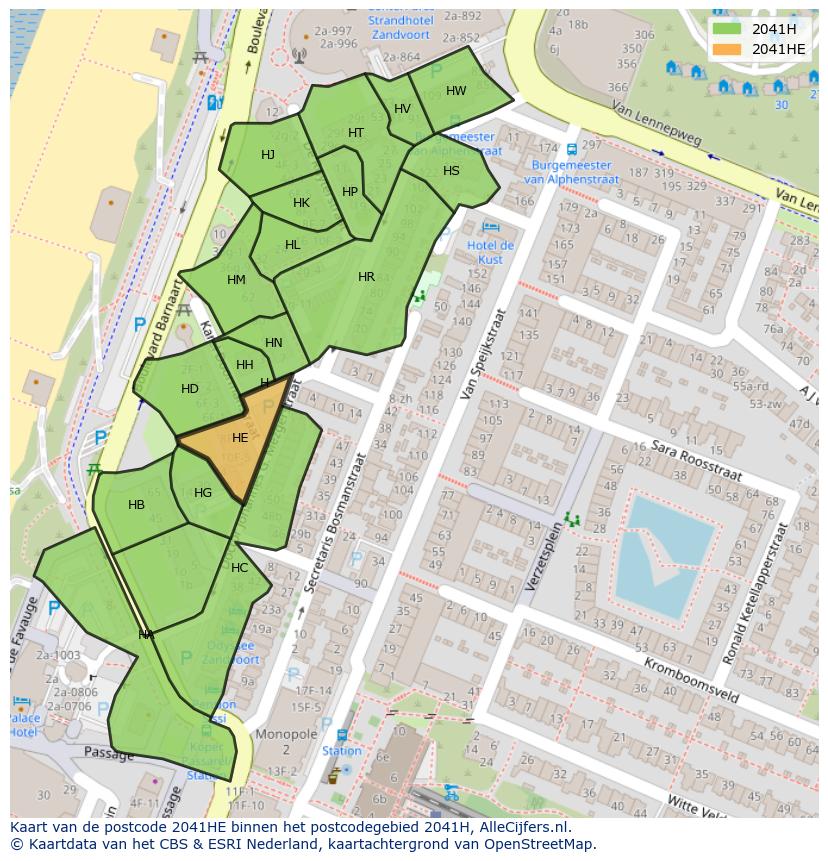 Afbeelding van het postcodegebied 2041 HE op de kaart.