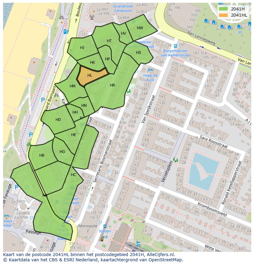 Afbeelding van het postcodegebied 2041 HL op de kaart.