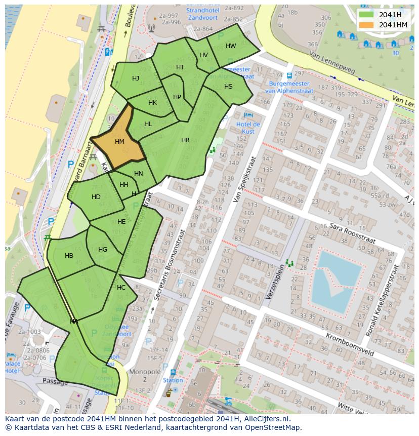 Afbeelding van het postcodegebied 2041 HM op de kaart.