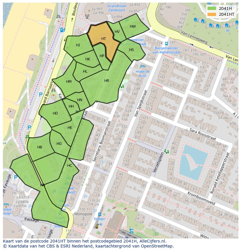 Afbeelding van het postcodegebied 2041 HT op de kaart.