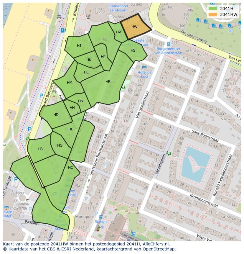 Afbeelding van het postcodegebied 2041 HW op de kaart.