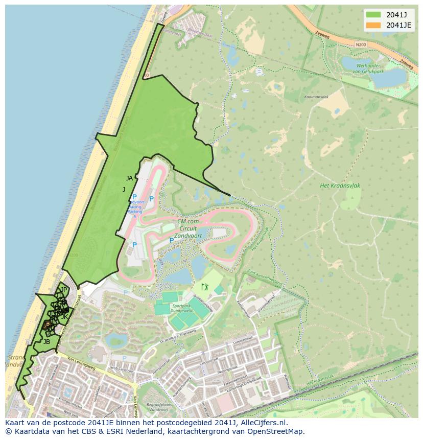 Afbeelding van het postcodegebied 2041 JE op de kaart.