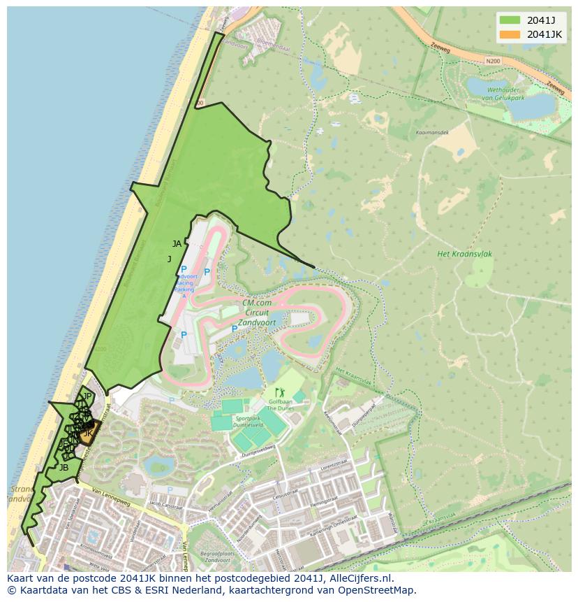 Afbeelding van het postcodegebied 2041 JK op de kaart.