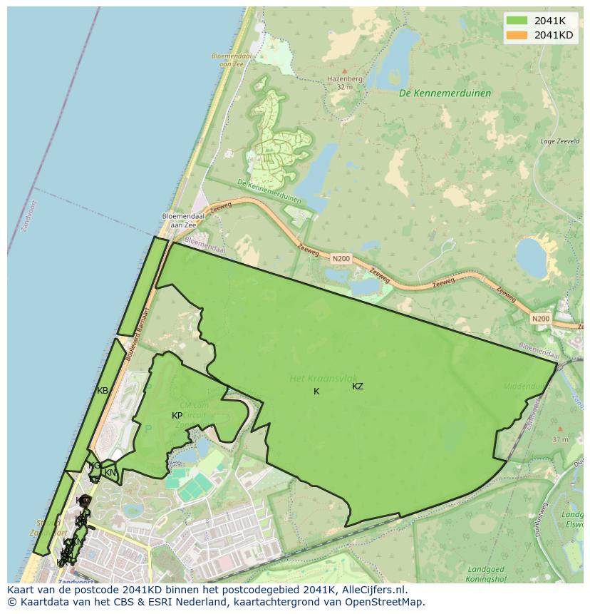 Afbeelding van het postcodegebied 2041 KD op de kaart.