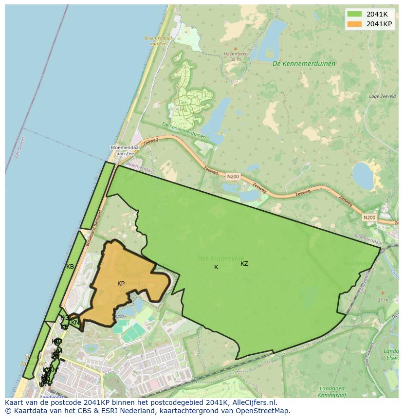 Afbeelding van het postcodegebied 2041 KP op de kaart.