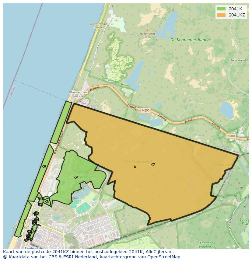 Afbeelding van het postcodegebied 2041 KZ op de kaart.