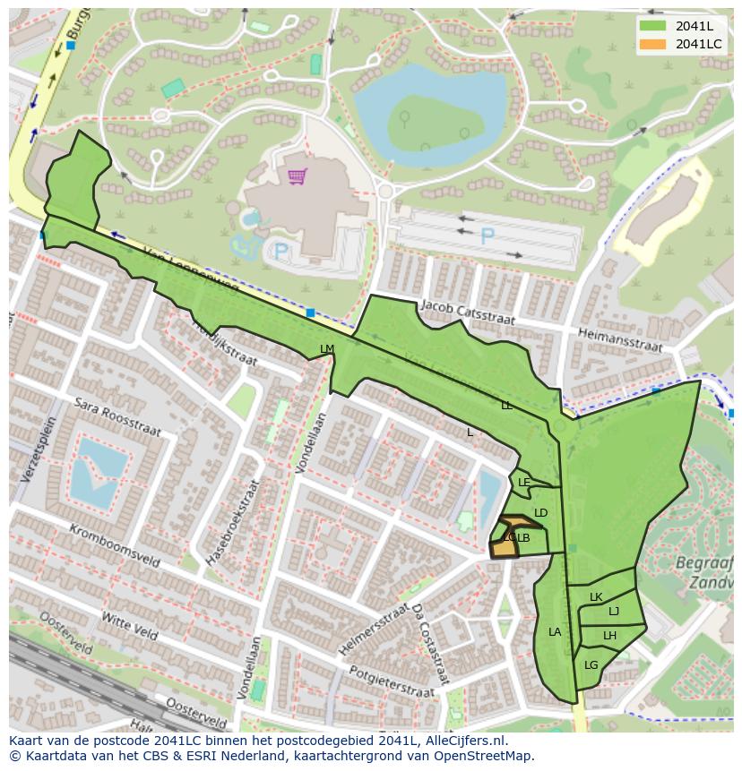 Afbeelding van het postcodegebied 2041 LC op de kaart.