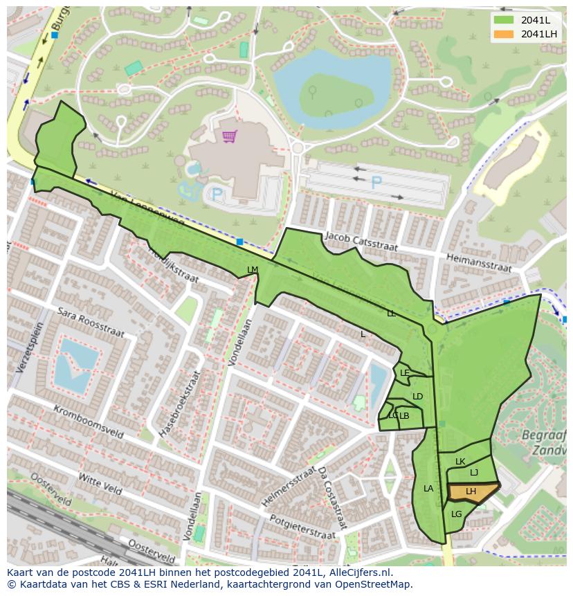 Afbeelding van het postcodegebied 2041 LH op de kaart.