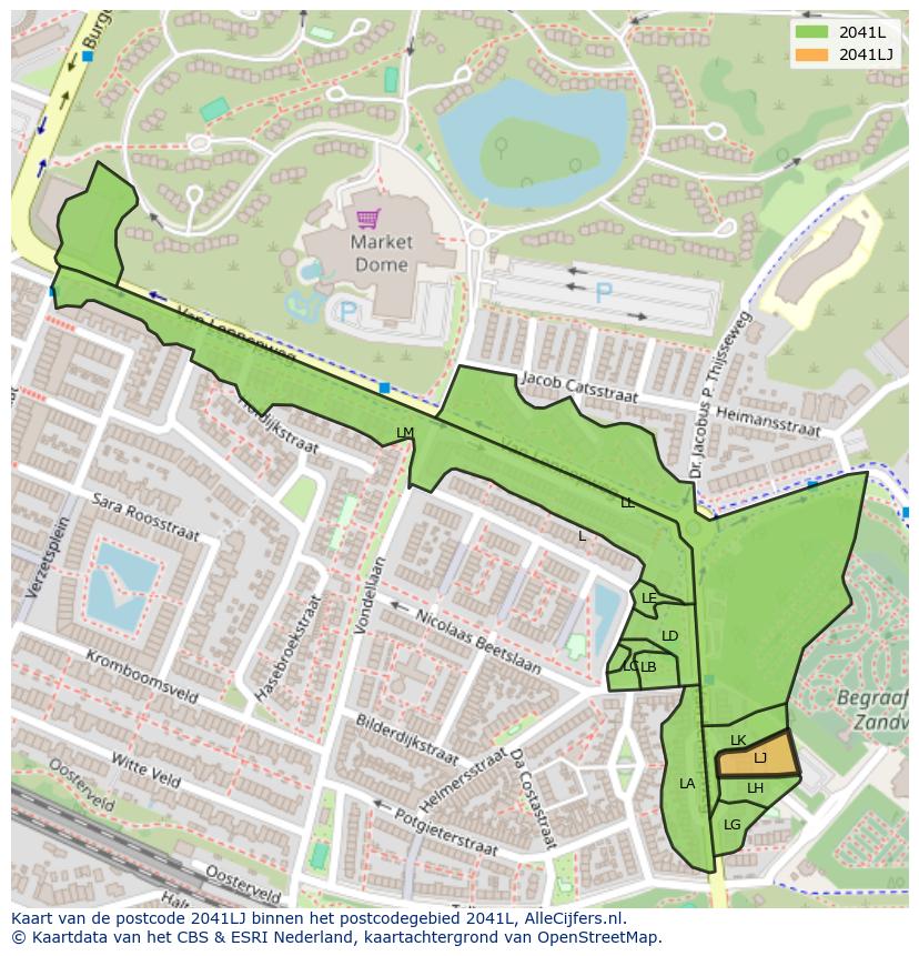 Afbeelding van het postcodegebied 2041 LJ op de kaart.