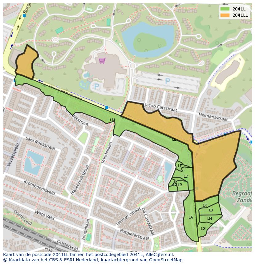 Afbeelding van het postcodegebied 2041 LL op de kaart.