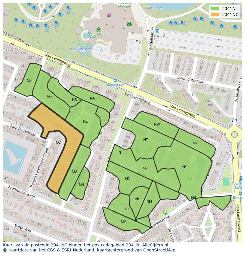 Afbeelding van het postcodegebied 2041 NC op de kaart.
