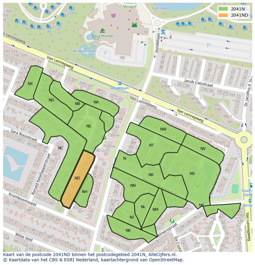 Afbeelding van het postcodegebied 2041 ND op de kaart.