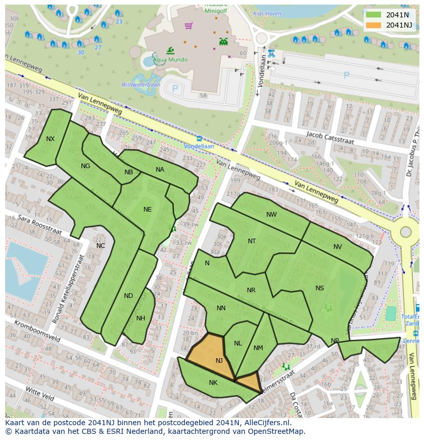 Afbeelding van het postcodegebied 2041 NJ op de kaart.
