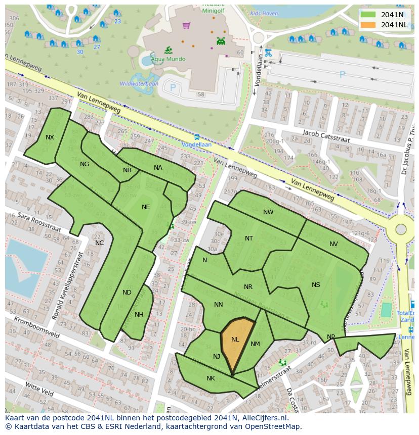 Afbeelding van het postcodegebied 2041 NL op de kaart.