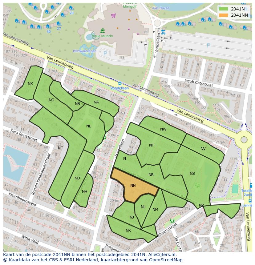 Afbeelding van het postcodegebied 2041 NN op de kaart.