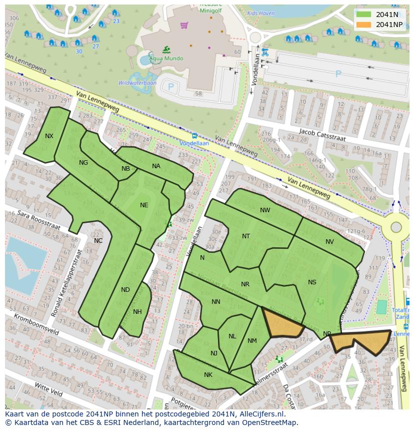 Afbeelding van het postcodegebied 2041 NP op de kaart.