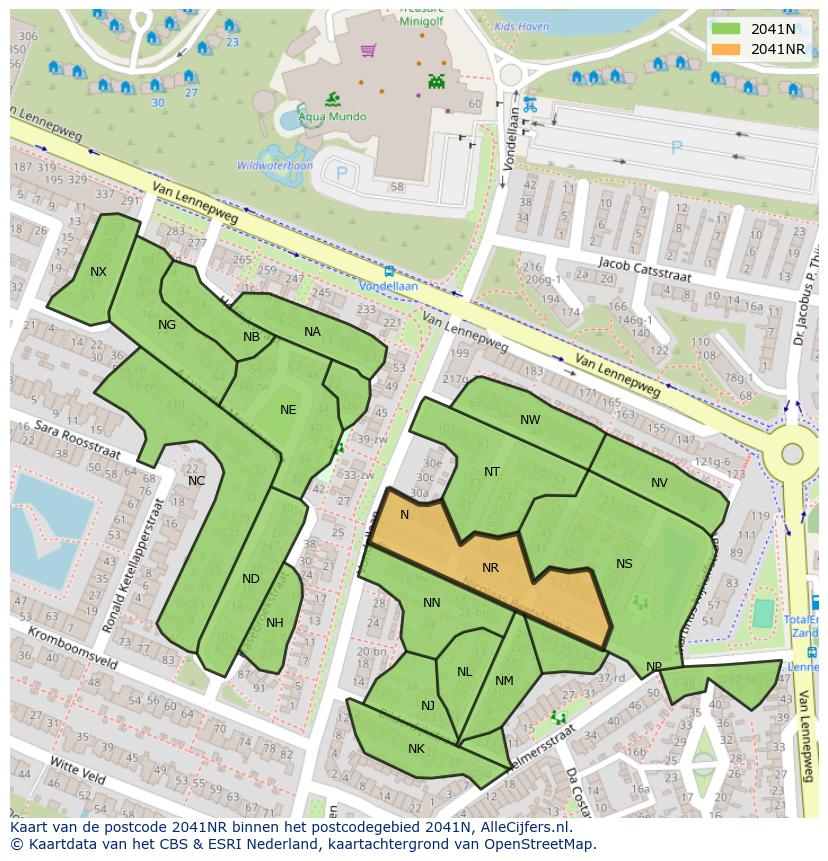 Afbeelding van het postcodegebied 2041 NR op de kaart.