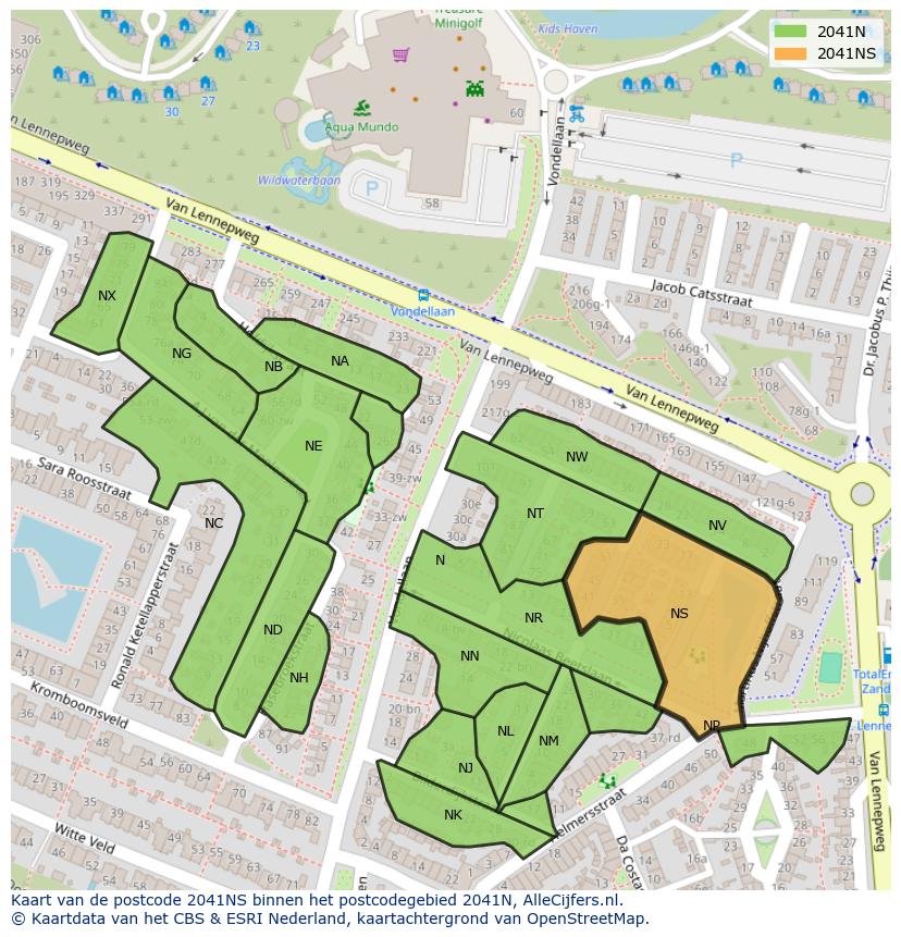 Afbeelding van het postcodegebied 2041 NS op de kaart.