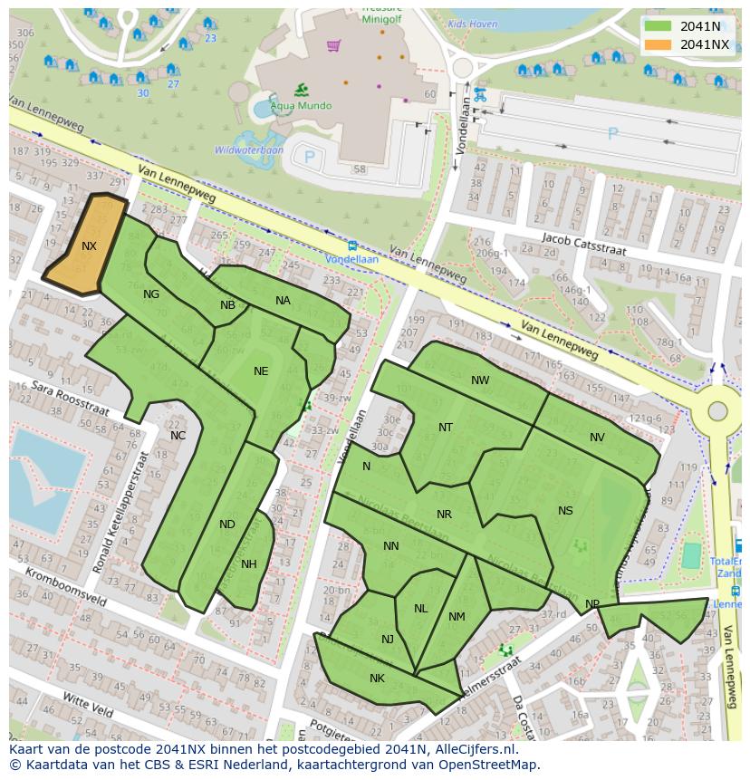 Afbeelding van het postcodegebied 2041 NX op de kaart.