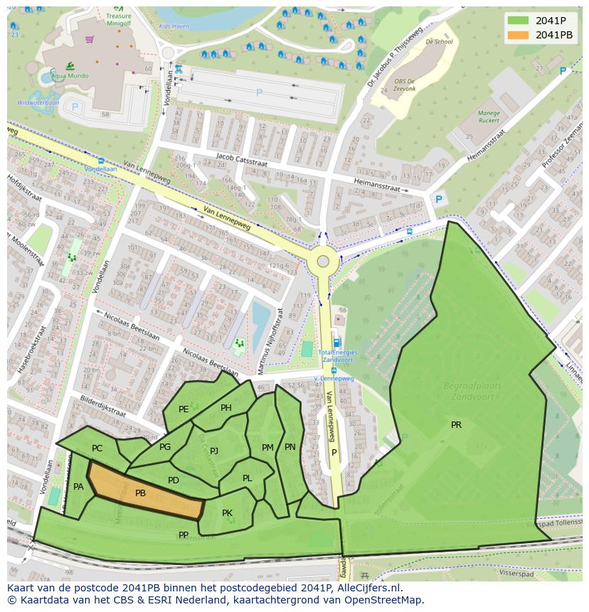 Afbeelding van het postcodegebied 2041 PB op de kaart.