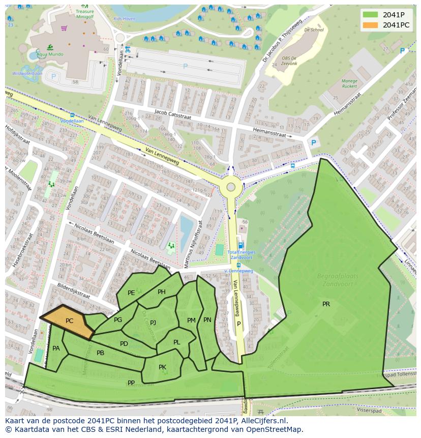 Afbeelding van het postcodegebied 2041 PC op de kaart.