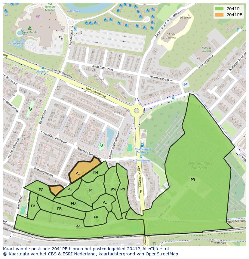 Afbeelding van het postcodegebied 2041 PE op de kaart.
