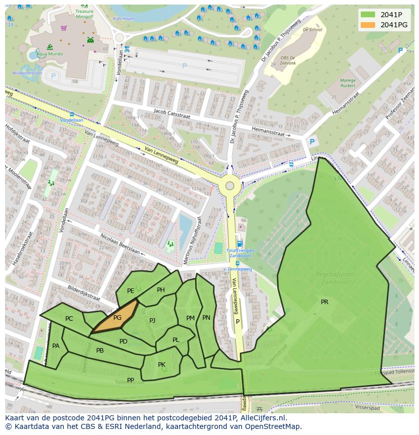 Afbeelding van het postcodegebied 2041 PG op de kaart.