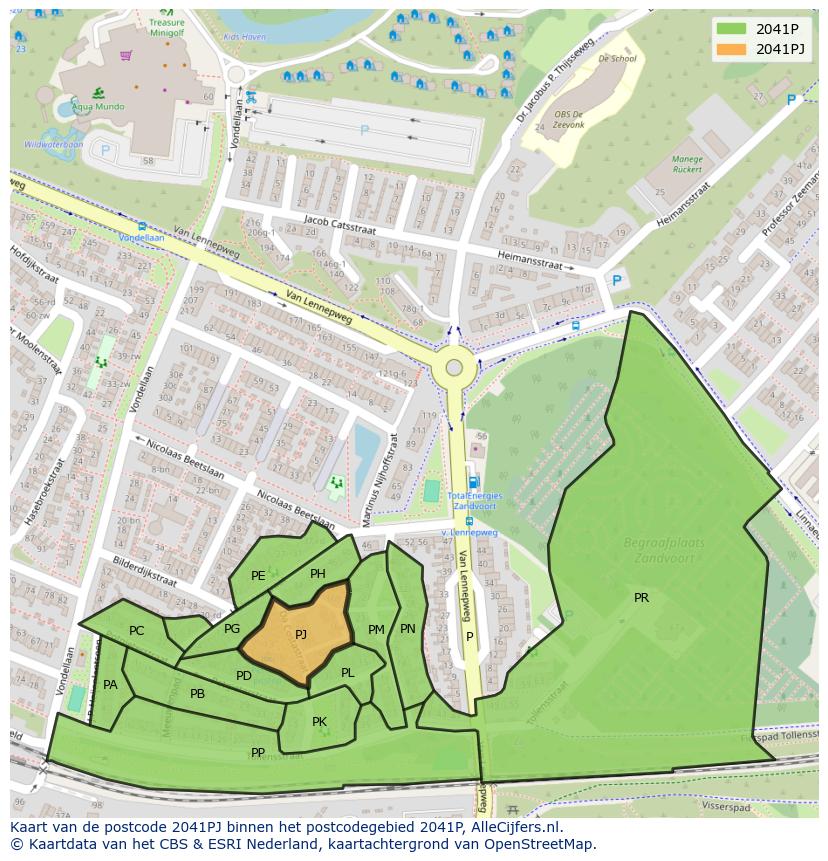 Afbeelding van het postcodegebied 2041 PJ op de kaart.