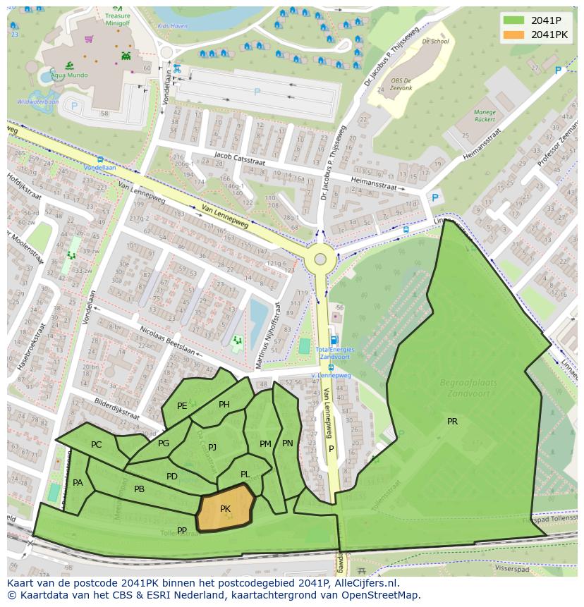 Afbeelding van het postcodegebied 2041 PK op de kaart.