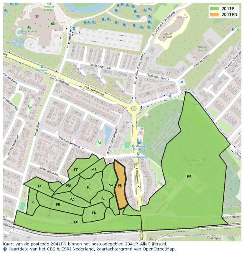 Afbeelding van het postcodegebied 2041 PN op de kaart.
